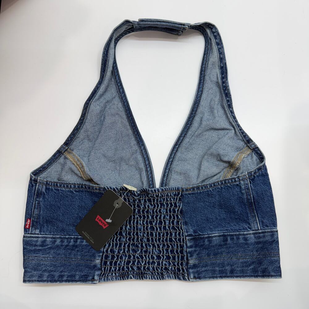 NEW Levi's Denim Halter Cropped Tank Top Crop Top Large Western Country Concert - Picture 3 of 5